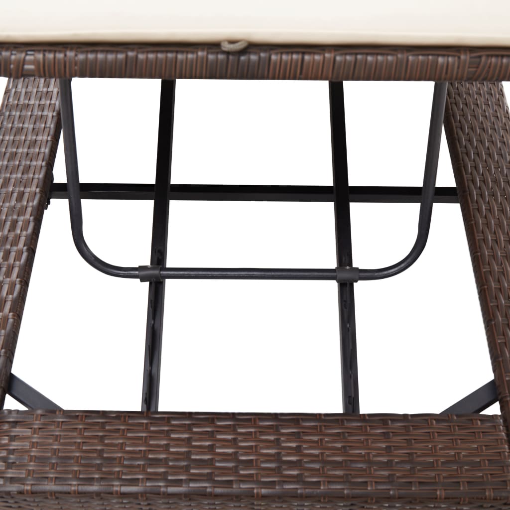 Ligbed met kussen poly rattan bruin - Griffin Retail