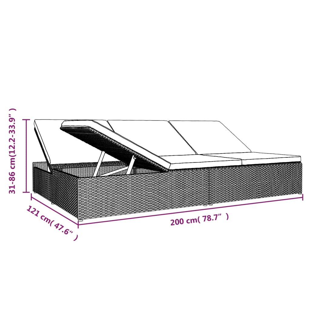 Ligbed met kussens converteerbaar poly rattan bruin - Griffin Retail