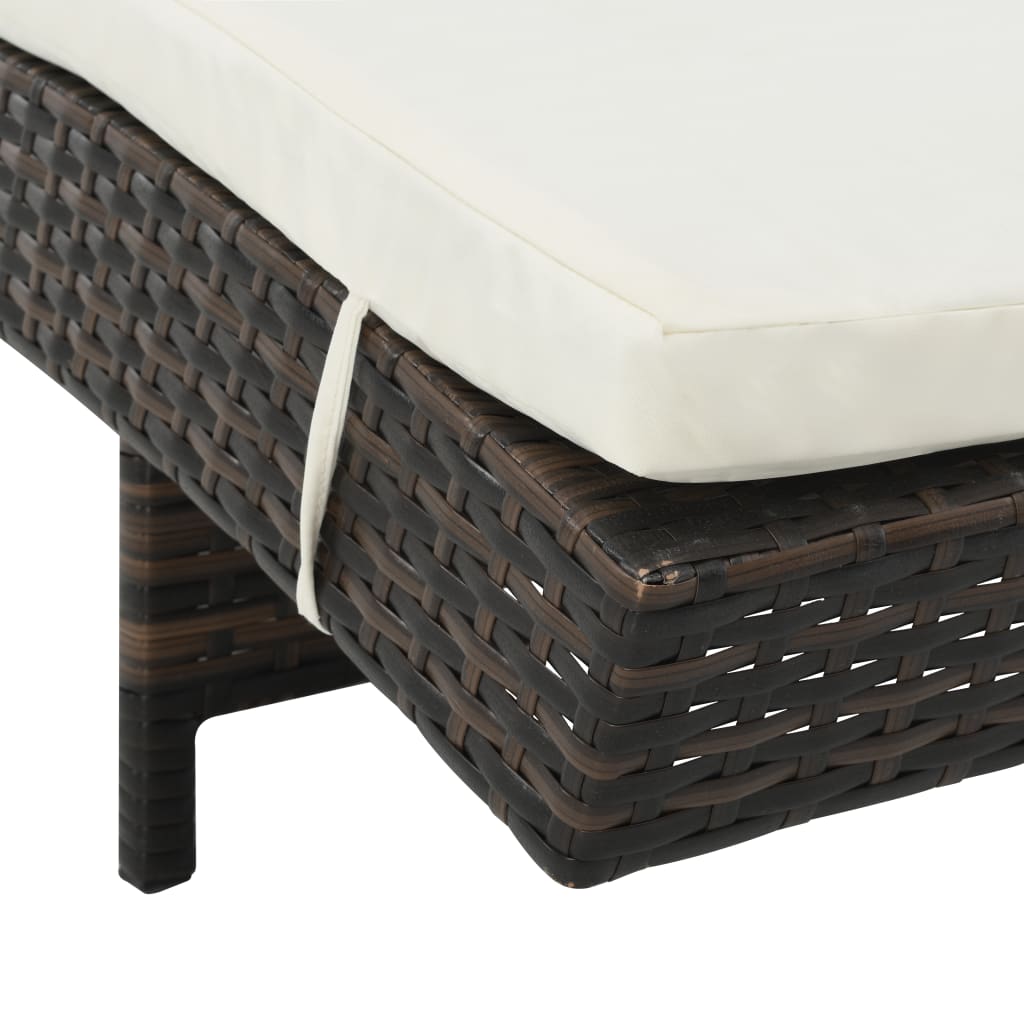 Ligbed met wielen en kussen poly rattan bruin - Griffin Retail