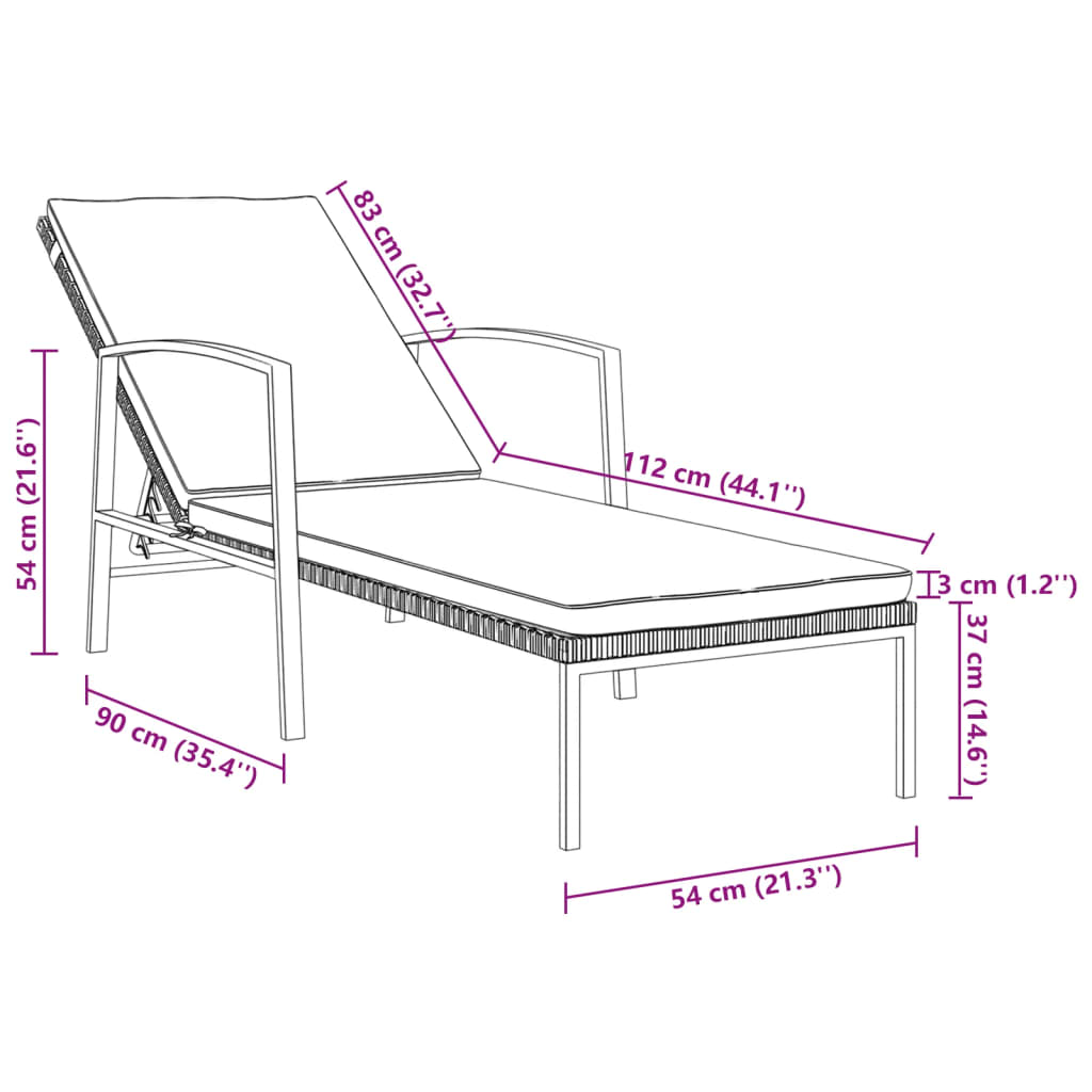 Ligbedden 2 st met tafel poly rattan bruin - Griffin Retail