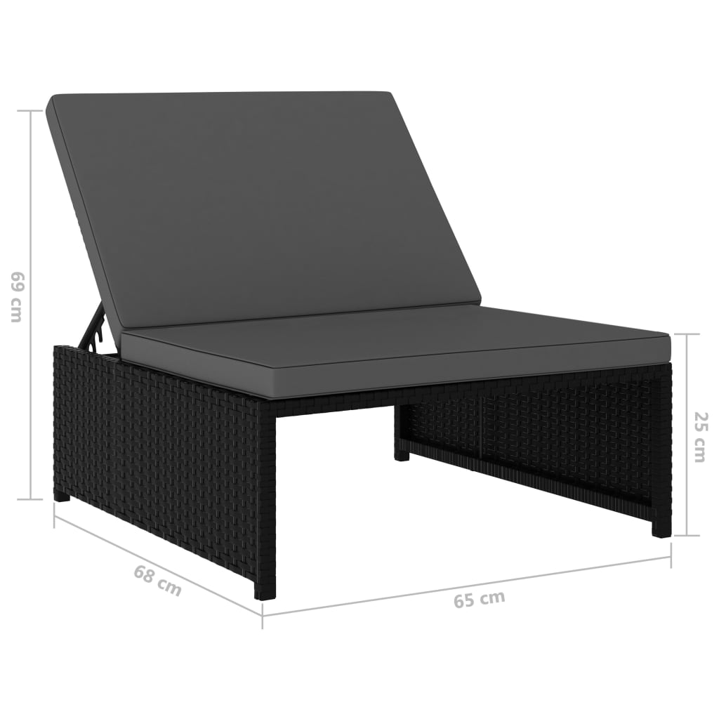 Ligbedden 2 st met tafel poly rattan zwart - Griffin Retail