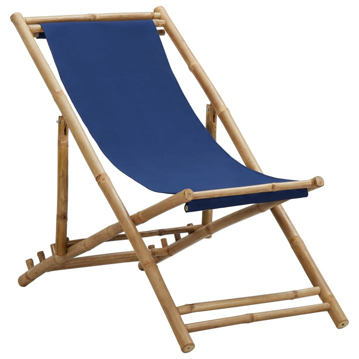 Ligstoel bamboe en canvas marineblauw - Griffin Retail