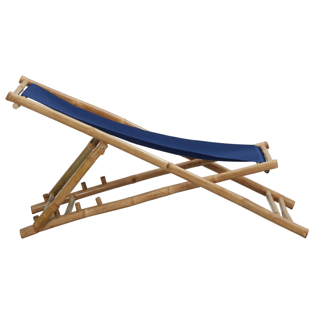 Ligstoel bamboe en canvas marineblauw - Griffin Retail