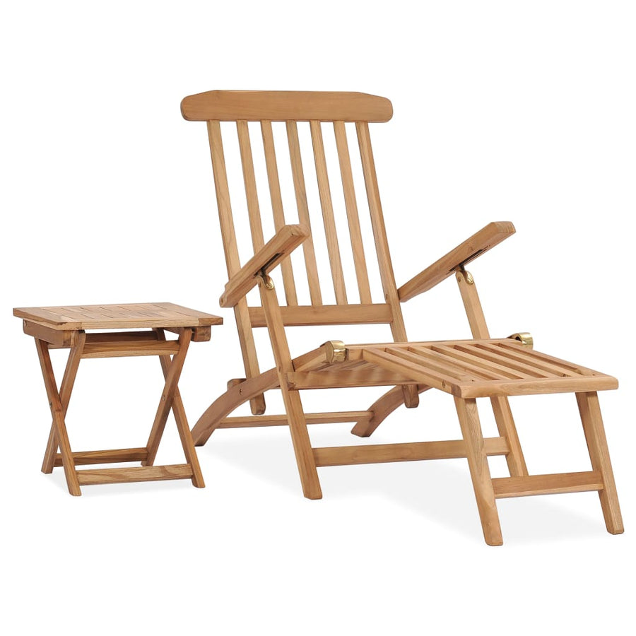 Ligstoel met voetensteun en tafel massief teakhout - Griffin Retail