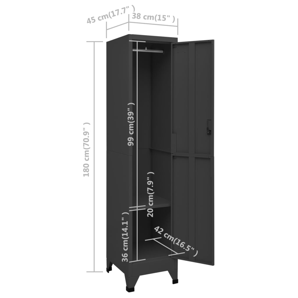 Lockerkast 38x45x180 cm staal antracietkleurig - Griffin Retail