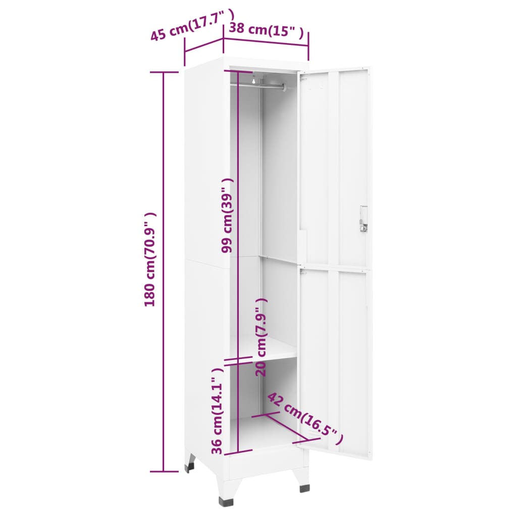 Lockerkast 38x45x180 cm staal wit - Griffin Retail