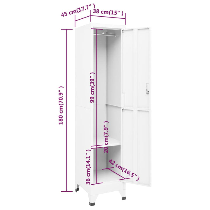 Lockerkast 38x45x180 cm staal wit - Griffin Retail