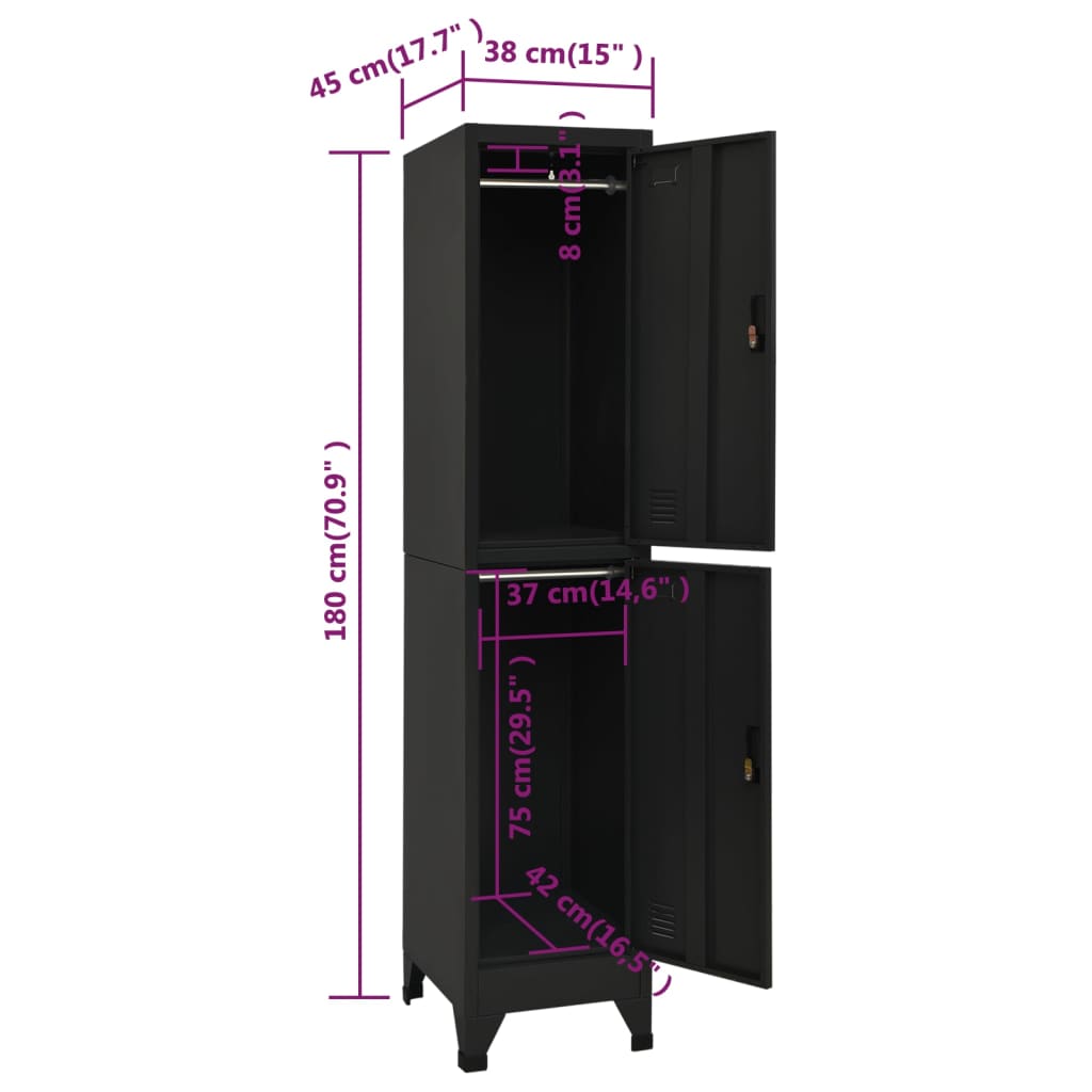 Lockerkast 38x45x180 cm staal zwart - Griffin Retail