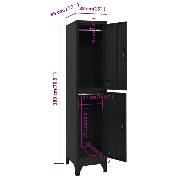 Lockerkast 38x45x180 cm staal zwart - Griffin Retail