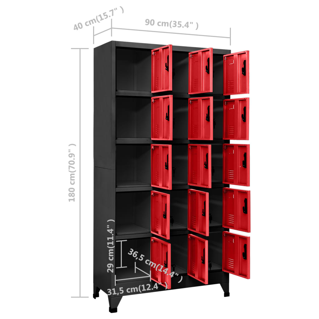 Lockerkast 90x40x180 cm staal antracietkleurig en rood - Griffin Retail