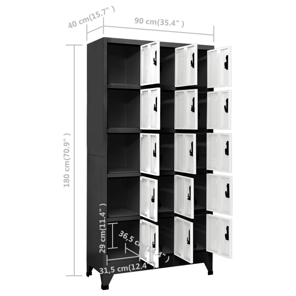 Lockerkast 90x40x180 cm staal antracietkleurig en wit - Griffin Retail