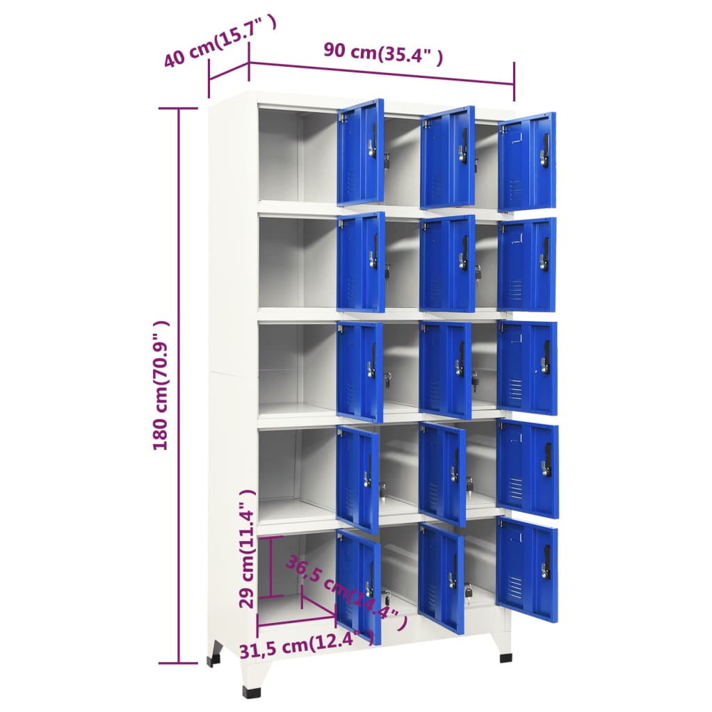 Lockerkast 90x40x180 cm staal grijs en blauw - Griffin Retail