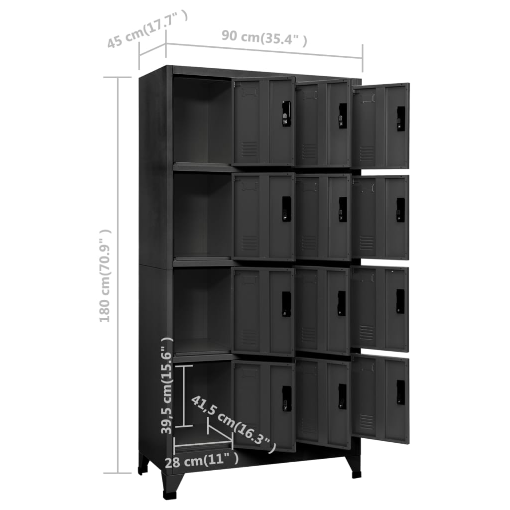 Lockerkast 90x45x180 cm staal antracietkleurig - Griffin Retail