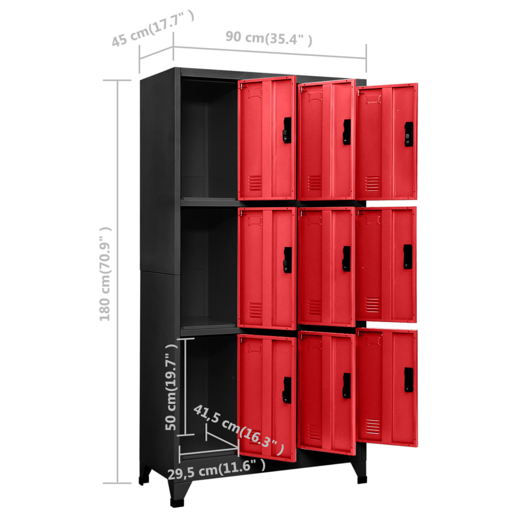 Lockerkast 90x45x180 cm staal antracietkleurig en rood - Griffin Retail