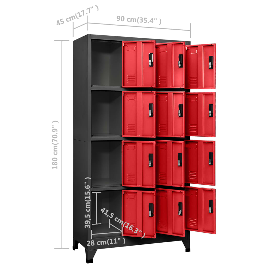 Lockerkast 90x45x180 cm staal antracietkleurig en rood - Griffin Retail