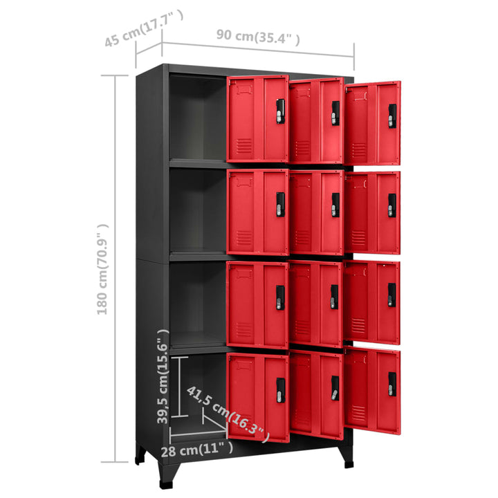 Lockerkast 90x45x180 cm staal antracietkleurig en rood - Griffin Retail