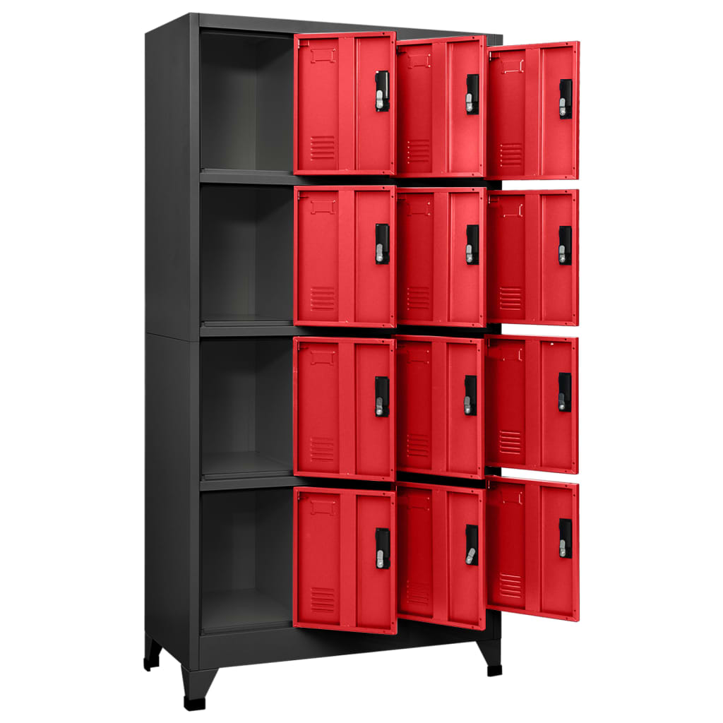 Lockerkast 90x45x180 cm staal antracietkleurig en rood - Griffin Retail