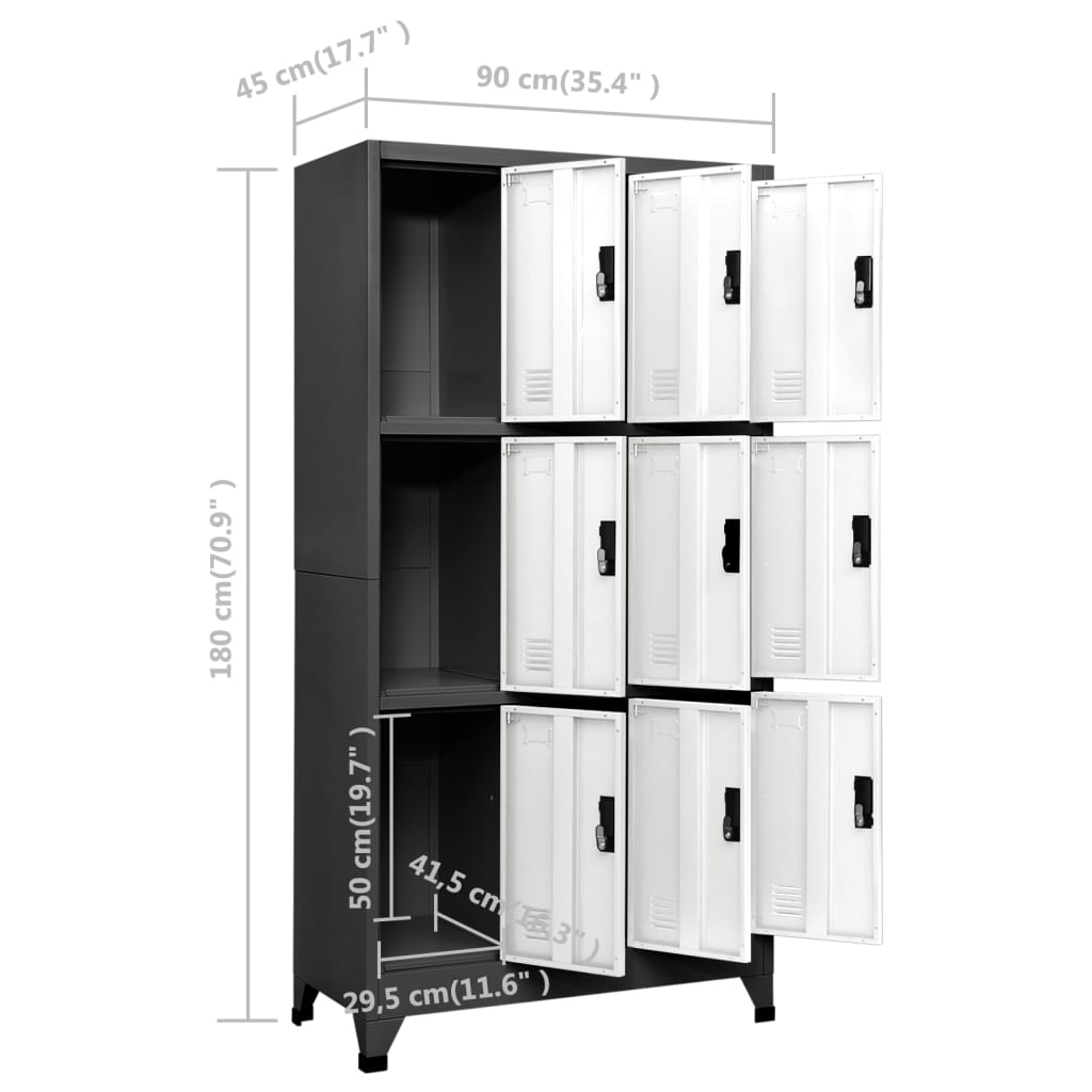 Lockerkast 90x45x180 cm staal antracietkleurig en wit - Griffin Retail