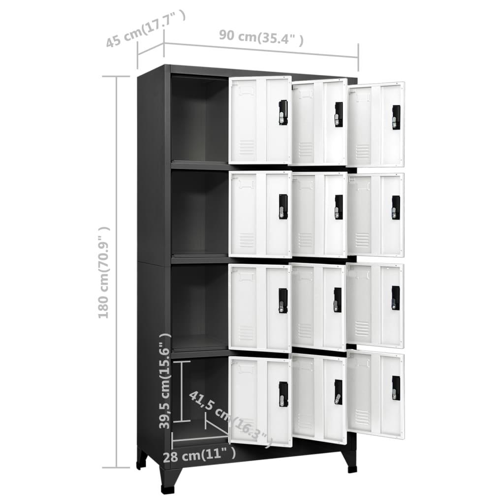 Lockerkast 90x45x180 cm staal antracietkleurig en wit - Griffin Retail