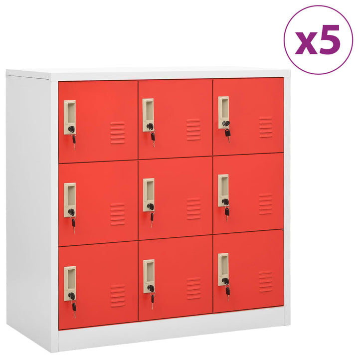 Lockerkasten 5 st 90x45x92,5 cm staal lichtgrijs en rood - Griffin Retail