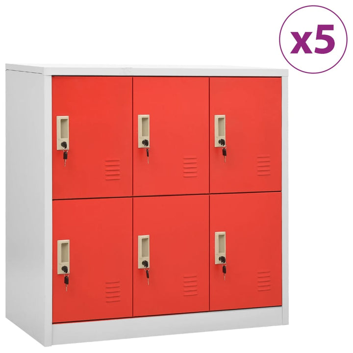 Lockerkasten 5 st 90x45x92,5 cm staal lichtgrijs en rood - Griffin Retail