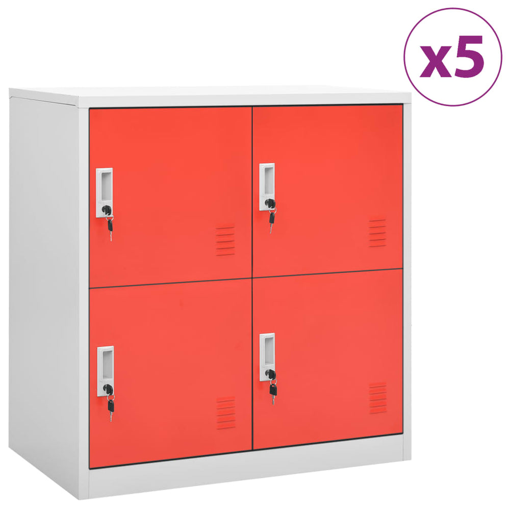 Lockerkasten 5 st 90x45x92,5 cm staal lichtgrijs en rood - Griffin Retail