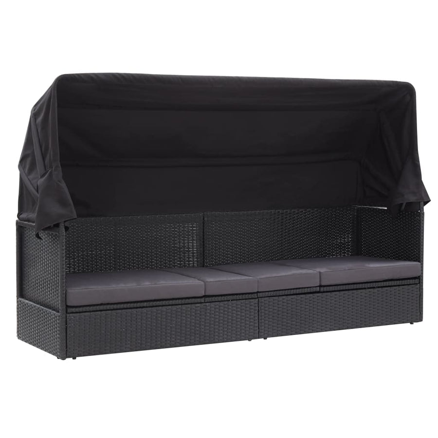 Loungebank met luifel poly rattan zwart - Griffin Retail