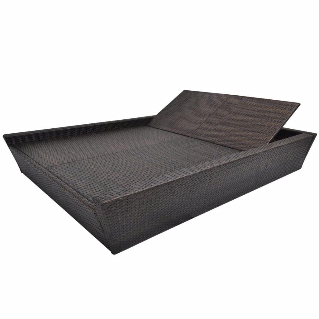 Loungebed met kussen poly rattan bruin - Griffin Retail