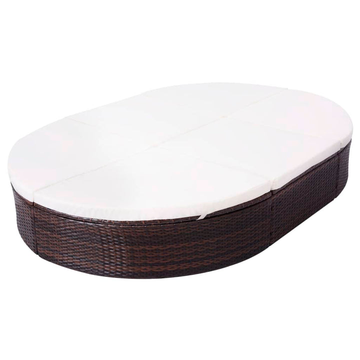 Loungebed met kussen poly rattan bruin - Griffin Retail