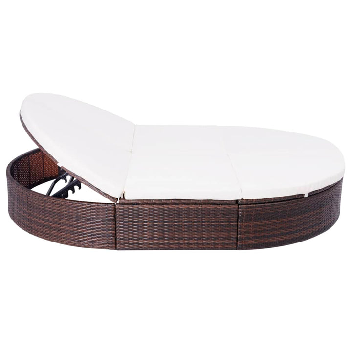 Loungebed met kussen poly rattan bruin - Griffin Retail