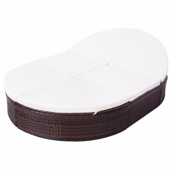 Loungebed met kussen poly rattan bruin - Griffin Retail