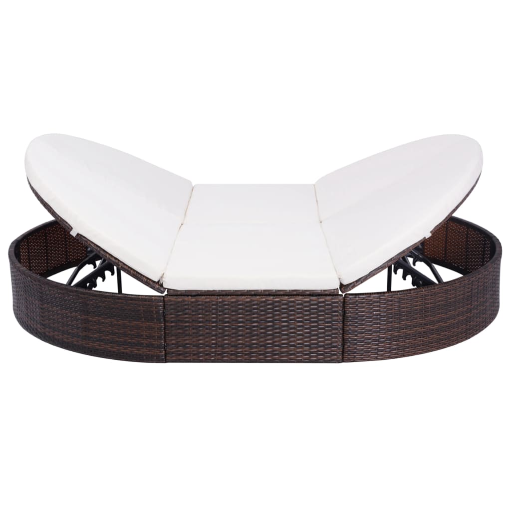 Loungebed met kussen poly rattan bruin - Griffin Retail