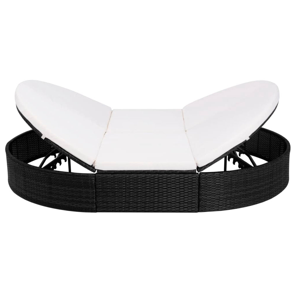 Loungebed met kussen poly rattan zwart - Griffin Retail