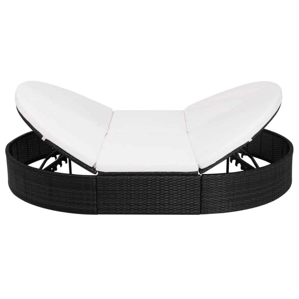 Loungebed met kussen poly rattan zwart - Griffin Retail