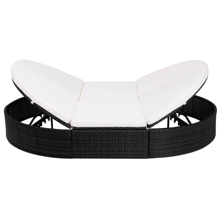 Loungebed met kussen poly rattan zwart - Griffin Retail