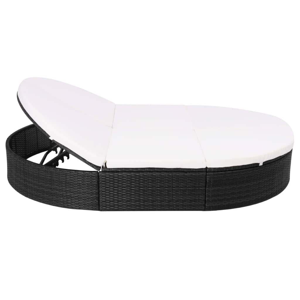 Loungebed met kussen poly rattan zwart - Griffin Retail