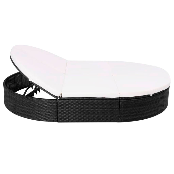 Loungebed met kussen poly rattan zwart - Griffin Retail