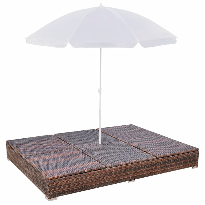 Loungebed met parasol poly rattan bruin - Griffin Retail