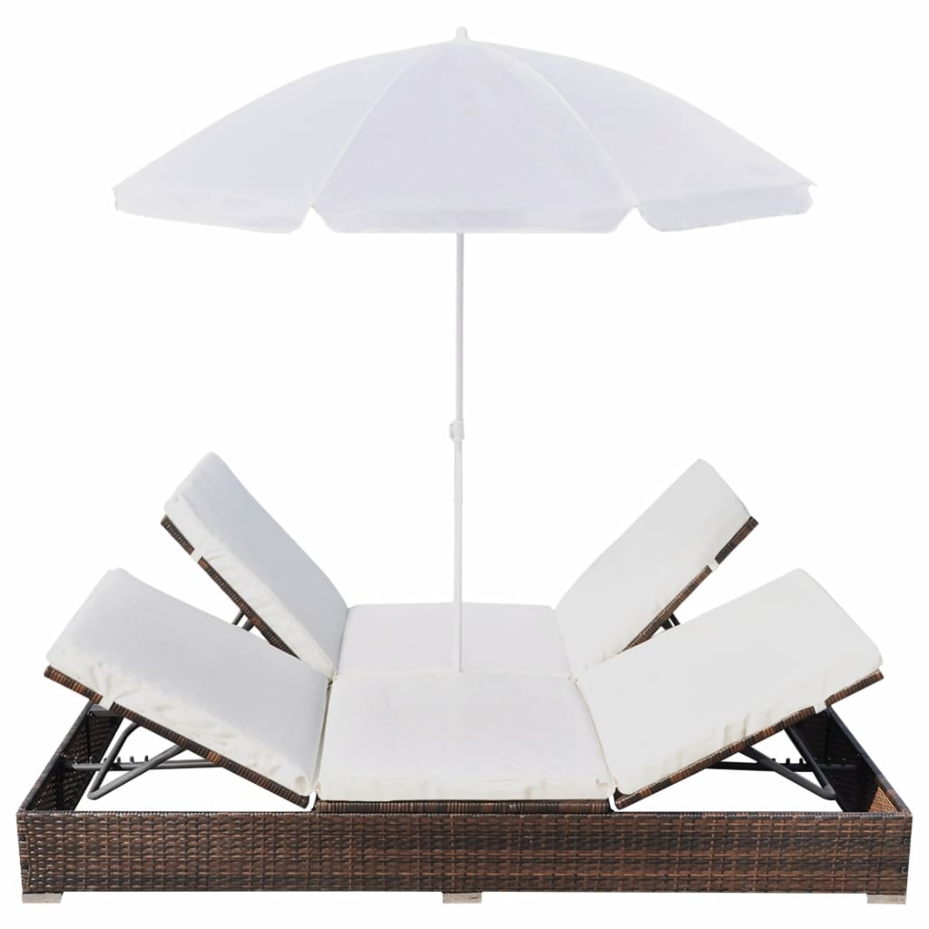 Loungebed met parasol poly rattan bruin - Griffin Retail