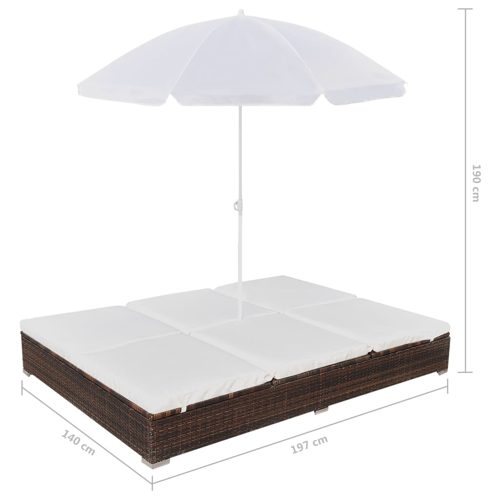 Loungebed met parasol poly rattan bruin - Griffin Retail