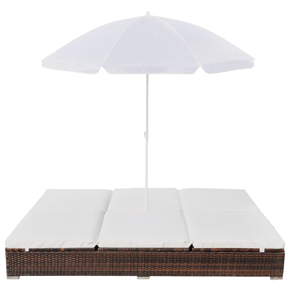 Loungebed met parasol poly rattan bruin - Griffin Retail