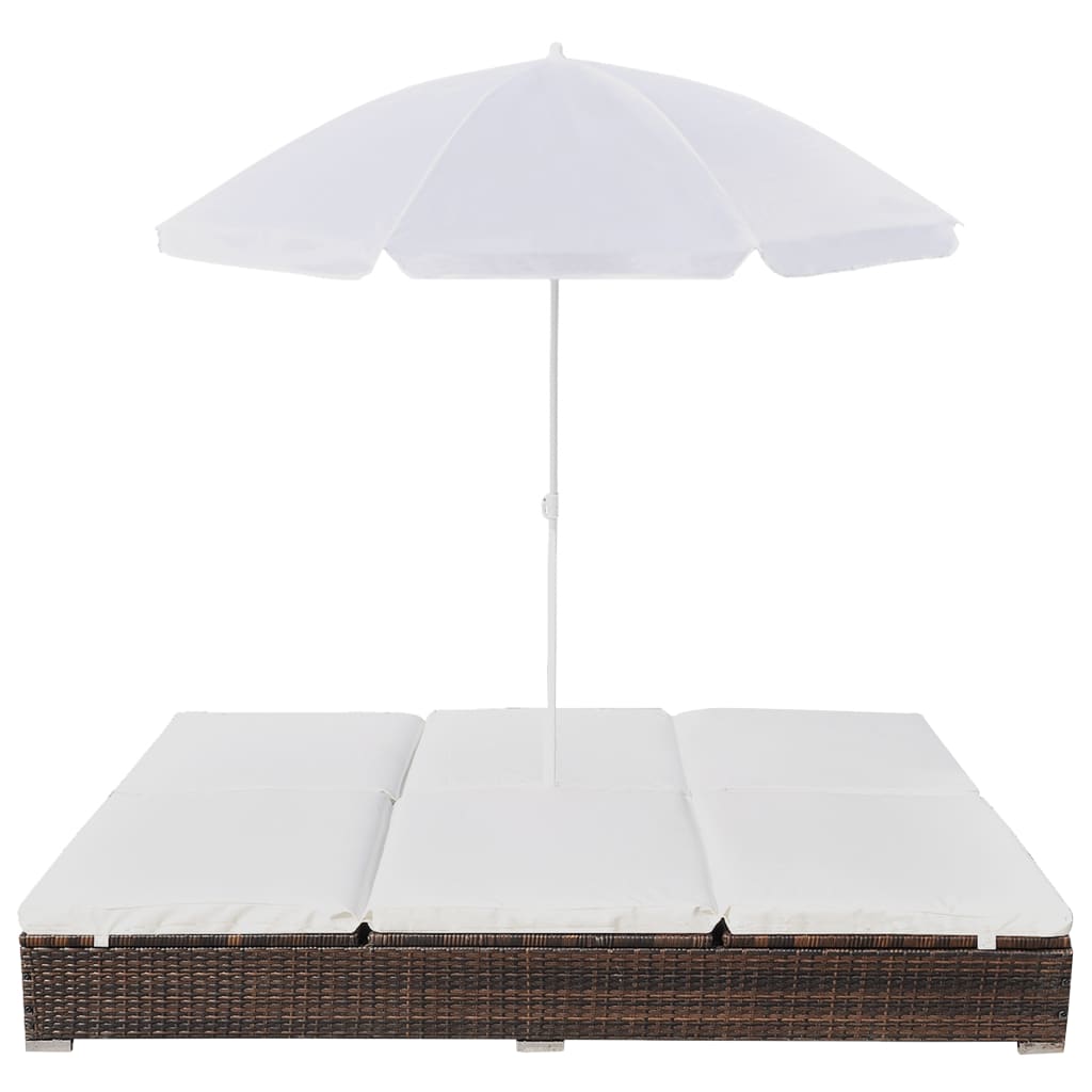 Loungebed met parasol poly rattan bruin - Griffin Retail