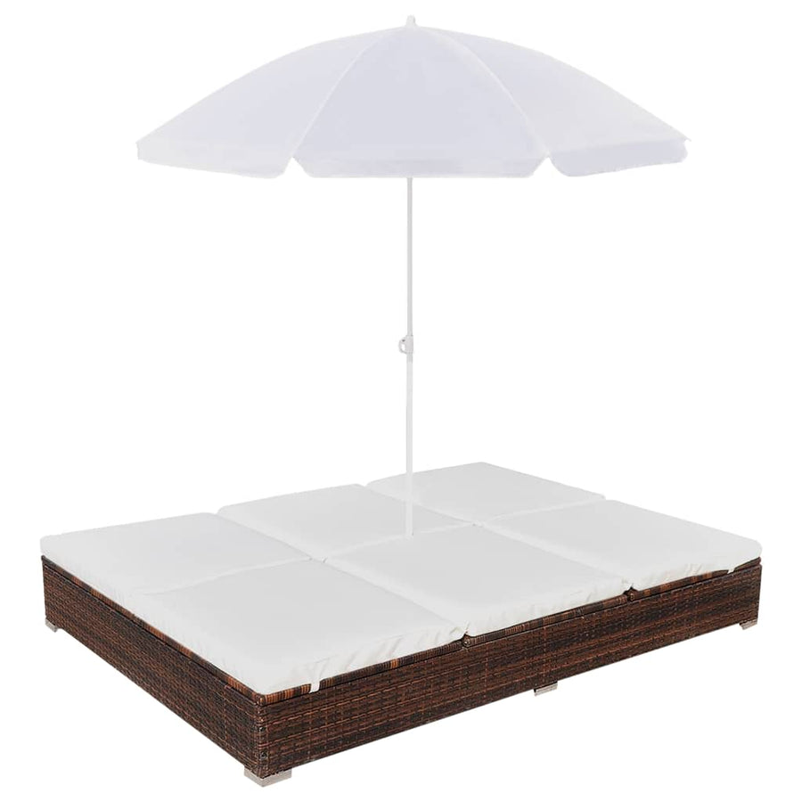 Loungebed met parasol poly rattan bruin - Griffin Retail