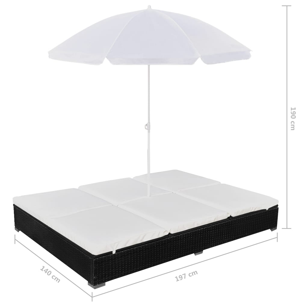 Loungebed met parasol poly rattan zwart - Griffin Retail