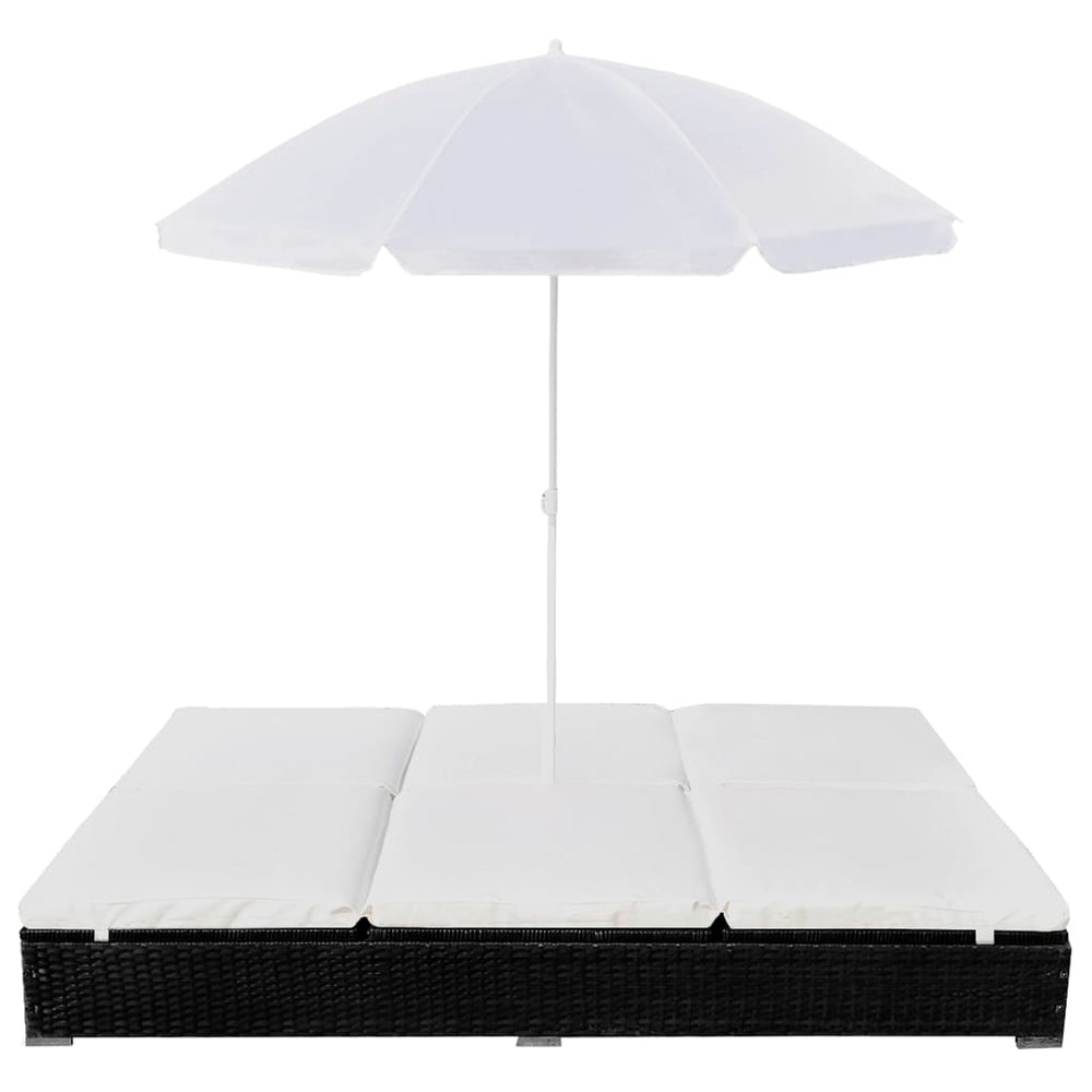 Loungebed met parasol poly rattan zwart - Griffin Retail