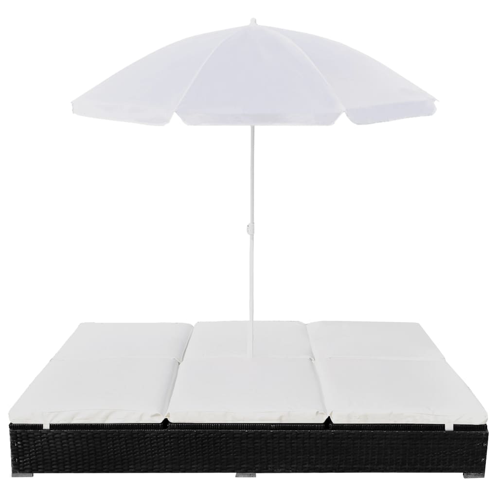 Loungebed met parasol poly rattan zwart - Griffin Retail