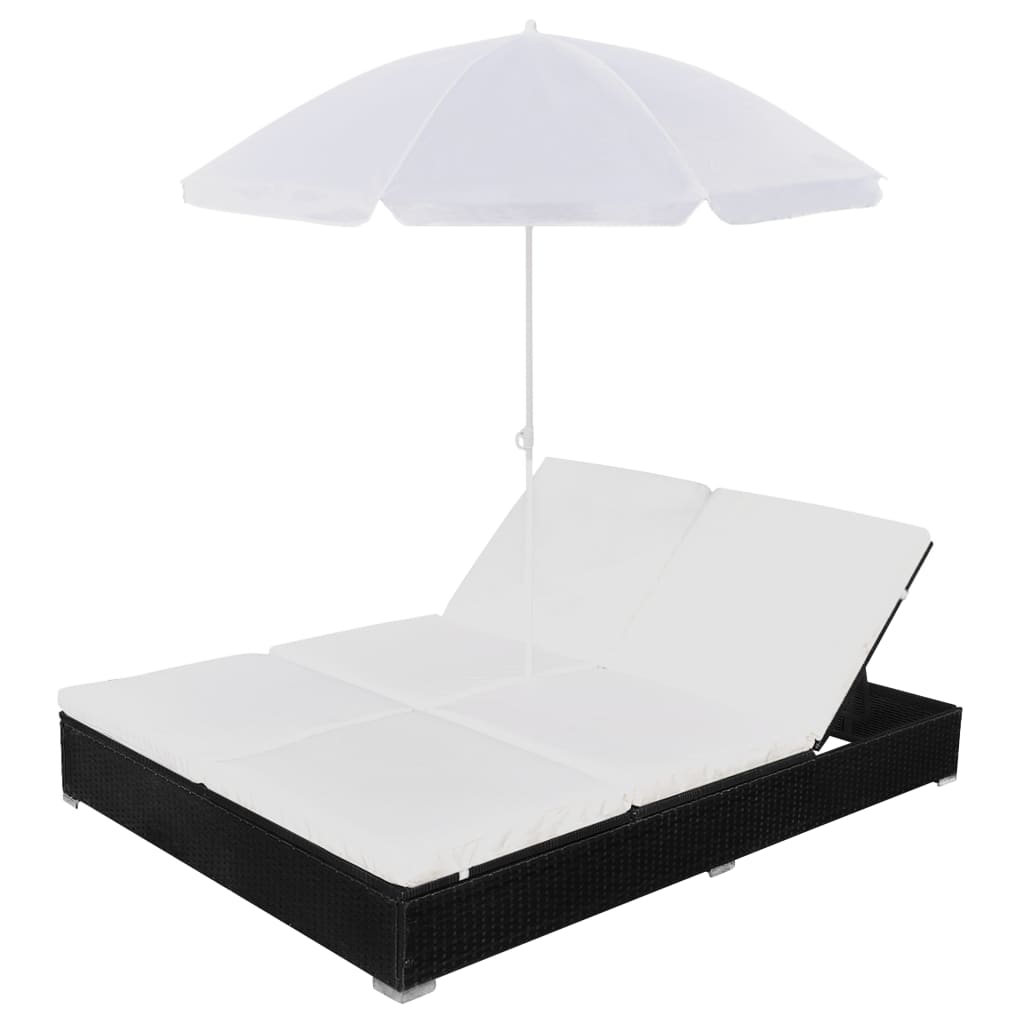 Loungebed met parasol poly rattan zwart - Griffin Retail