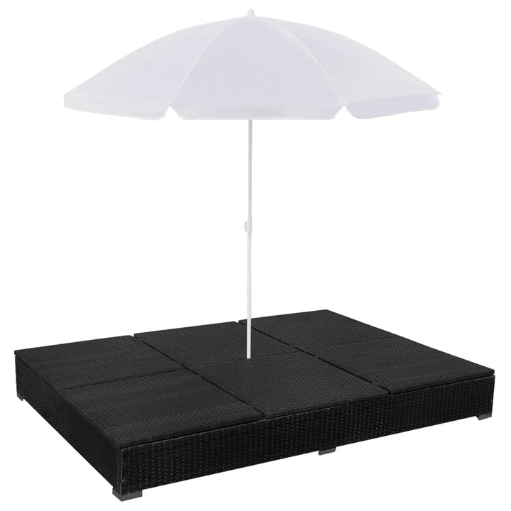 Loungebed met parasol poly rattan zwart - Griffin Retail