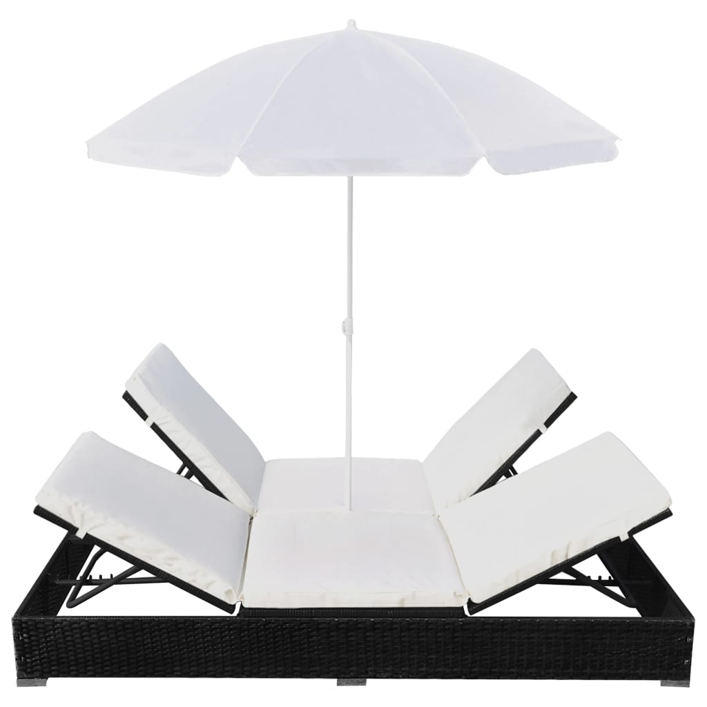 Loungebed met parasol poly rattan zwart - Griffin Retail