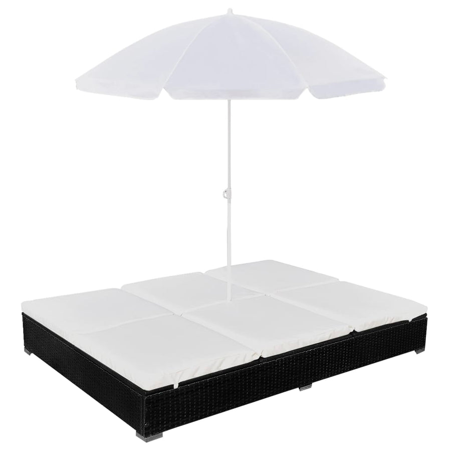 Loungebed met parasol poly rattan zwart - Griffin Retail